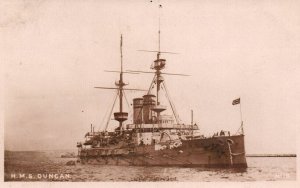 HMS Duncan British Royal Navy -  c1910s RPPC Postcard