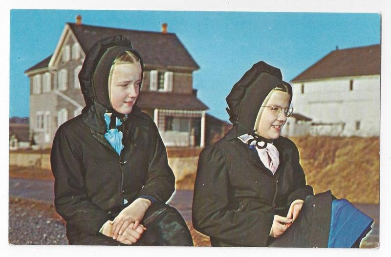 Amish Girls Mennonite Postcard Traditional Bonnets Clothing