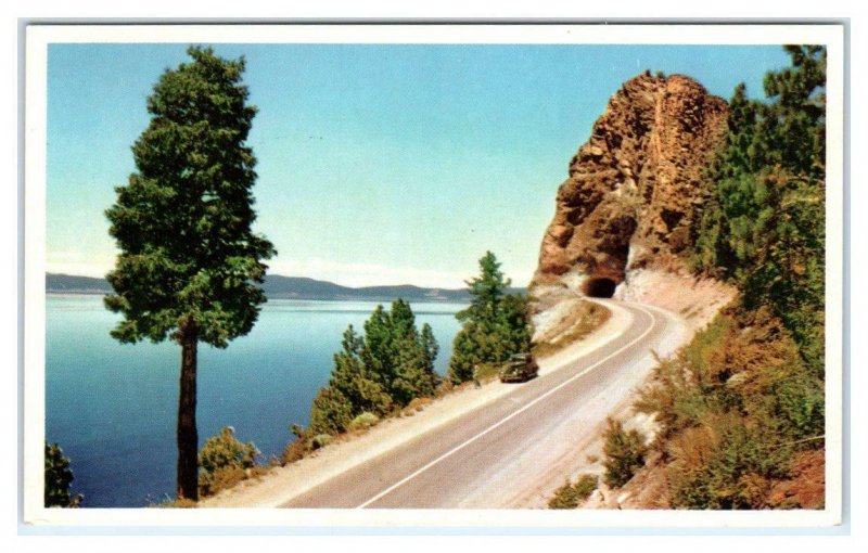 LAKE TAHOE, NV/CA ~ Scene at CAVE ROCK c1940s Car Postmarked 1950 Postcard