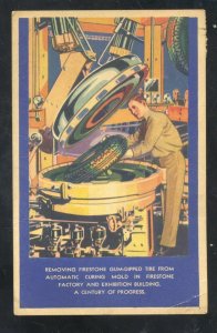 1933 CHICAGO WORLD'S FAIR FIRESTONE RUBBER COMPANY TIRE ADVERTISING POSTCARD