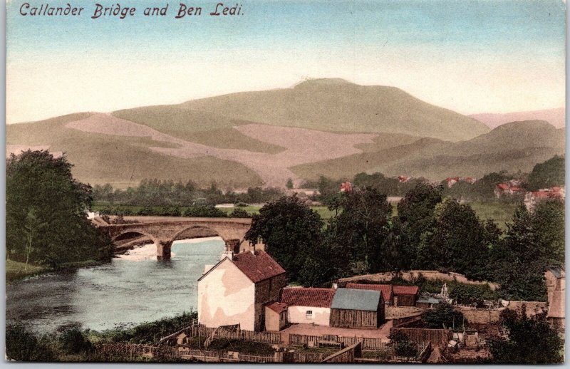 Callander Bridge and Ben Ledi Houses Scotland Mountain River View