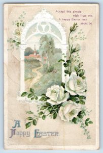 Easter Postcard Roses Flowers Church Clapsaddle Freeport Illinois IL 1912 Posted