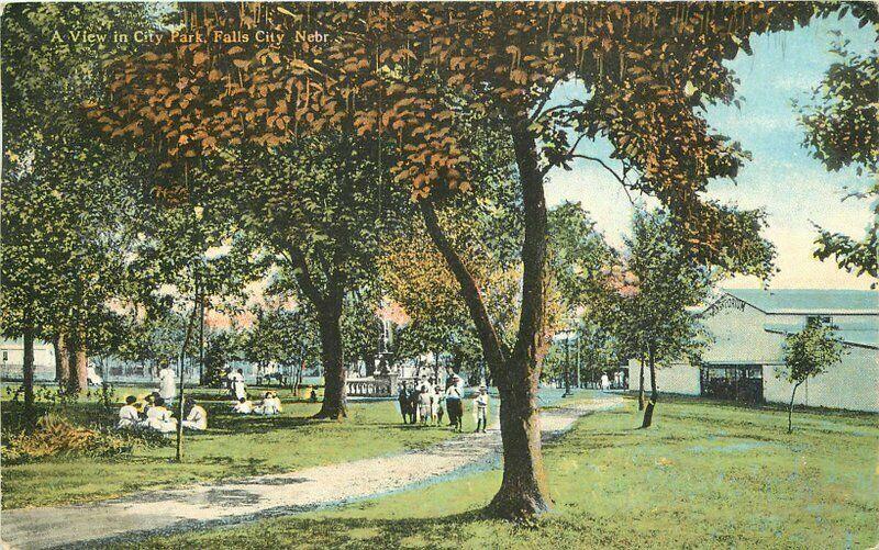 C-1910 City Park Falls City Nebraska Postcard Teich 4799