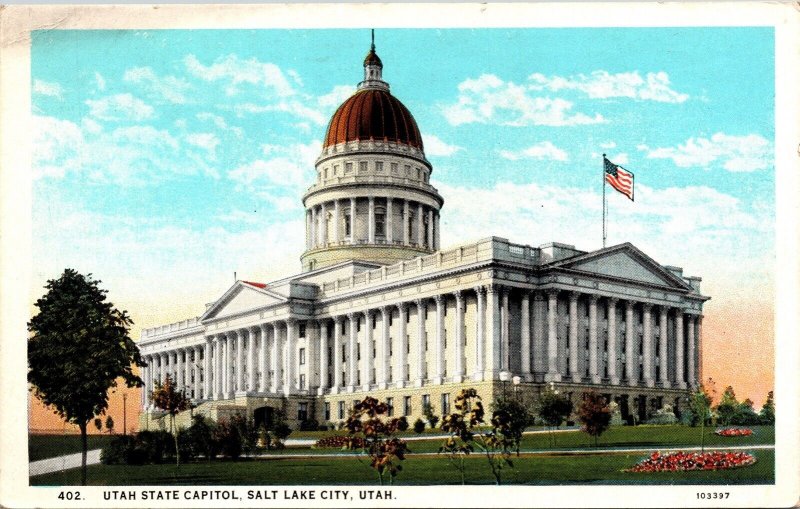 State Capitol Building Streetview Salt Lake City Utah Government BW WOB Postcard
