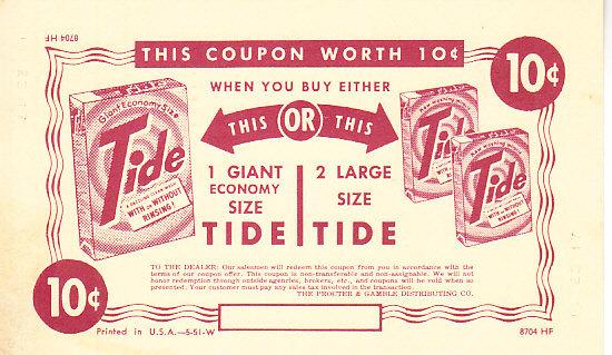 Tide - Ten Cent Coupon on Postal Card 1951