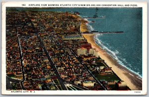 Vtg Atlantic City New Jersey NJ Aerial View New Convention Hall & Piers Postcard