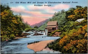 Vtg 1940s Water Mill Chattahoochee National Forest Northeast Georgia GA Postcard