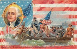 PRESIDENT GEORGE WASHINGTON FLAG DELAWARE EMBOSS TUCK PATRIOTIC POSTCARD (c1909)