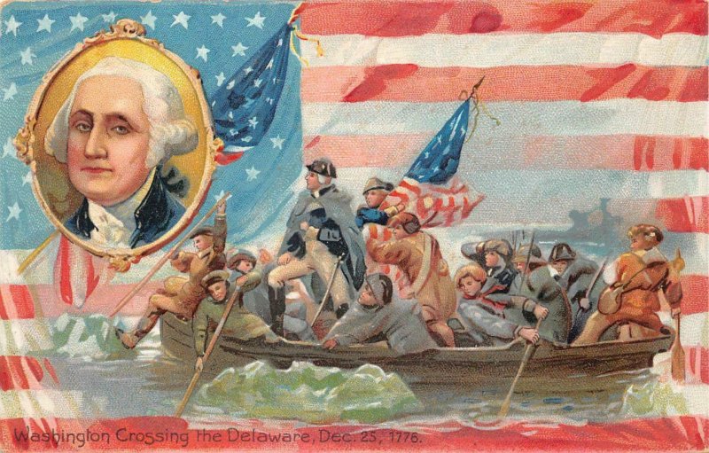 PRESIDENT GEORGE WASHINGTON FLAG DELAWARE EMBOSS TUCK PATRIOTIC POSTCARD (c1909)