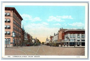 Salem Oregon OR Postcard Commercial Street Stores Cars c1930's Unposted Vintage