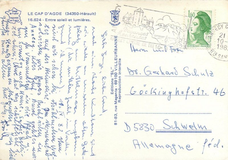 France  Le Gap d'Agde port sunset Postcard