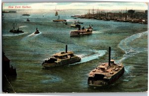 Ships Boats in New York Harbor c1909 Vintage Postcard T07