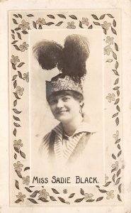 Lovely Lady~Miss Sadie Black~Flapper Headband & Feathers~1920s Real Photo~RPPC
