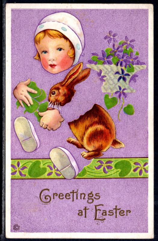 Greetings at Easter Girl Rabbit