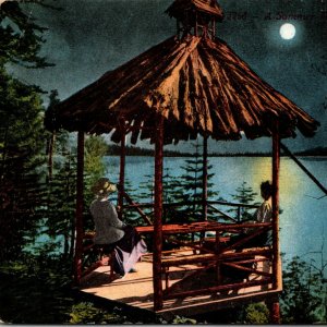 1913 Lake Tahoe Postcard At Night Moonlight Nevada California 