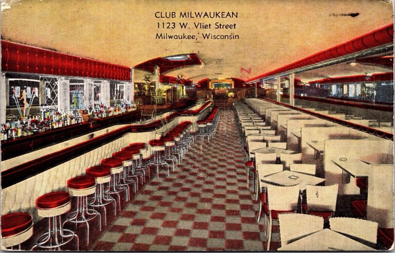 Linen Postcard Interior Club Milwaukee 1123 W. Vliet Street Milwaukee, Wisconsin