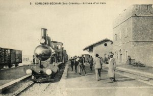 PC CPA ALGERIA, COMLOMB BÉCHAR, ARRIVÉE D'UN TRAIN, VINTAGE POSTCARD (b15408)