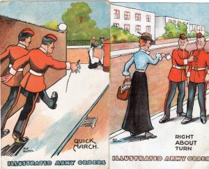 Illustrated Army Orders Quick March Right About Turn 2x Comic Postcard s