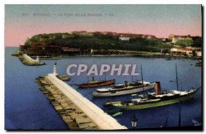 Old Postcard Monaco harbor and the rock