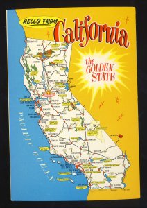 Hello From California/CA Postcard, Map Of The Golden State, Near Mint!