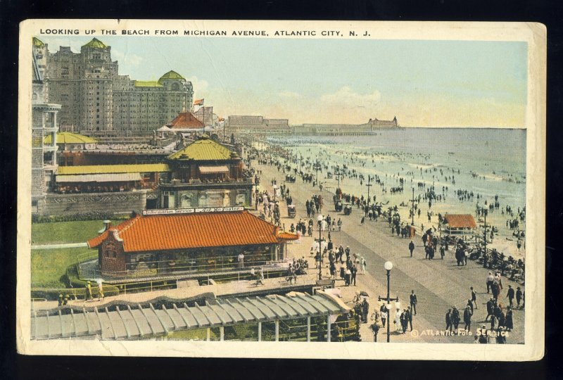 Atlantic City, New Jersey/NJ Postcard, View Of Beach From Michigan Avenue, 1923!