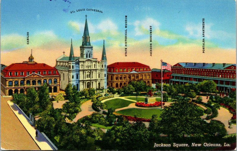 Vtg 1930s Jackson Square New Orleans Louisiana LA Postcard