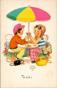 Artist Mabel Lucie Attwell Toasting TO US Camera Knitting Basket Postcard W8