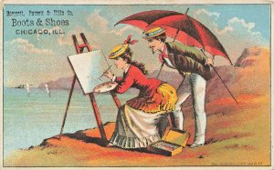 Chicago IL Doggen Bassett & Hills Co. Artist Umbrella  Boots & Shoes Trade Card