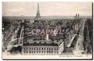 Old Postcard Paris View from the Arc de Triomphe on the Avenue of the lena Ac...