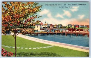 1940-50's WATCH HILL RI YACHT CLUB DOCK LITTLE NARRAGANSETT BAY LINEN POSTCARD