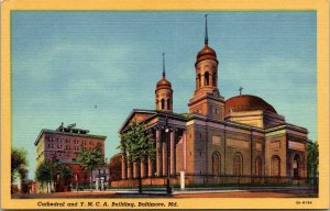 Vintage Cathedral and YMCA Building Baltimore Maryland MD Linen Postcard