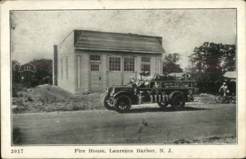 Laurence Harbor NJ Fire House & Engine c1910 Postcard