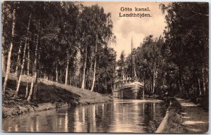 VINTAGE POSTCARD BOAT ON THE GOTA CANAL AT LANDTHOJEN SWEDEN c. 1900s