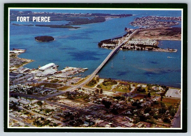 Looking East, Fort Pierce, Florida, 1983 Chrome Aerial View Postcard