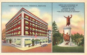 Vintage Postcard 1920's Francis Scott Hotel & Grave Monument Maryland MD