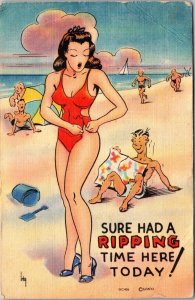 Vintage Postcard Sexy Pinup Comic Beach Scene JN7