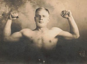c1910 RPPC Strongman Bodybuilder Flexing Muscles Double Bicep Real Photo P451  