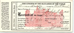 1915 PORTLAND ME KNIGHTS OF THE MACCABEES OF THE WORLD BILLHEAD RECEIPT Z1094