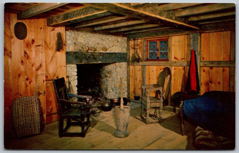 Plymouth Massachusetts 1960s Postcard Interior Replica Pilgrim House Plimoth