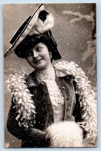 Minneapolis MN Postcard RPPC Photo Pretty Woman Handwarmer Snow Winter 1908