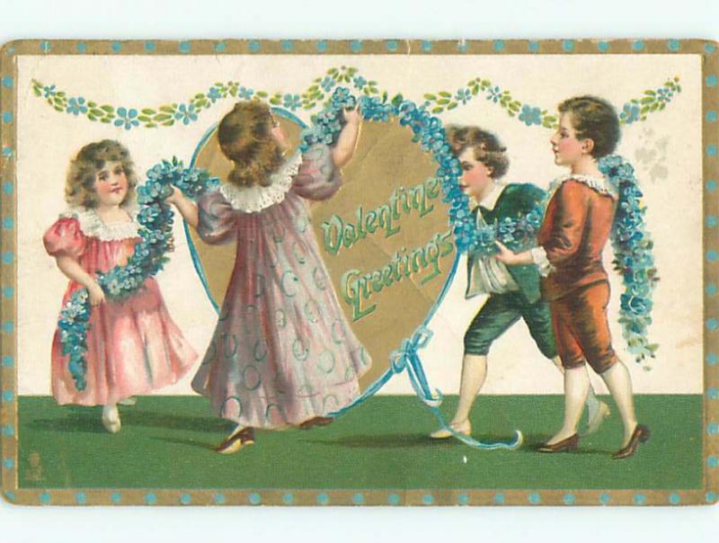 Pre-Linen valentine GIRLS AND BOYS HANG UP STRING OF FORGET-ME-NOT FLOWERS J0840