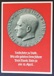 GERMANY THIRD 3rd REICH ORIGINAL CARD COMMEMORATING HITLER'S BIRTHDAY IN...