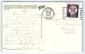 TUCSON, AZ Arizona ~ BIRDSEYE VIEW of CITY 1960 Postcard