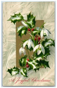 1908 Christmas Holly Berries Flowers Winsch Back Embossed Fort Shaw MT Postcard