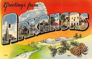 Linen Era, Large Letter, Beautiful Arkansas,  Old Postcard