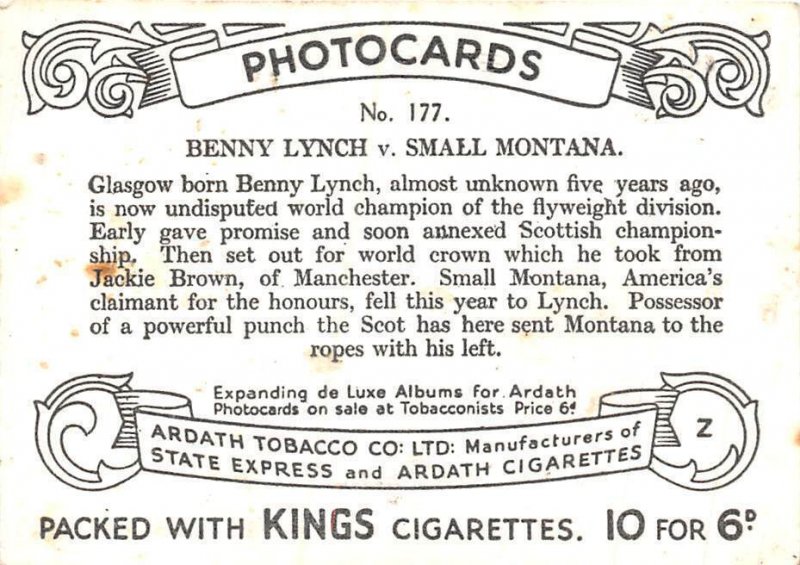 Lot342 sport benny lynch small montana usa real photo box boxing