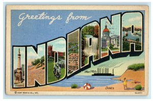 1948 Greetings From Indiana Fort Wayne Large Block Letter Steel Mills Postcard 