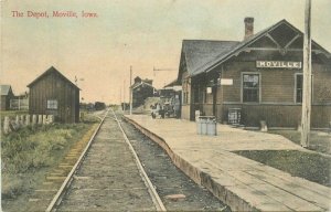 Moville Iowa C-1910 Hand colored Railroad Depot Postcard #13139 Simon 22-8092