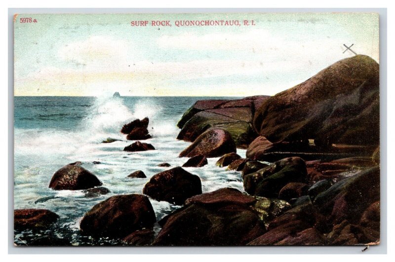 Surf on Rocks Beach View Quonochontaug Rhode Island RI 1910 DB Postcard S10