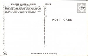 Standford Memorial Church Palo Alto California CA Postcard UNP VTG Plastichrome